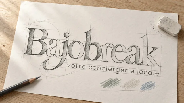Croquis du logo Bajobreak, votre conciergerie locale, avec sa palette de couleurs